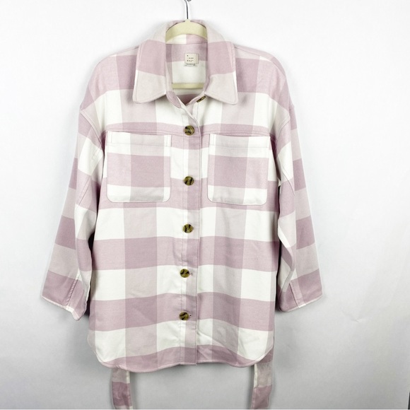 A New Day Women’s Belted Shirt Jacket Shacket Pink Check Plaid Size Large - Picture 2 of 9